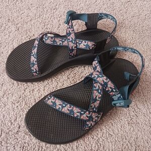 Chaco Z1 Classic Trellis Teal Black Athletic Sandals Shoes Women's